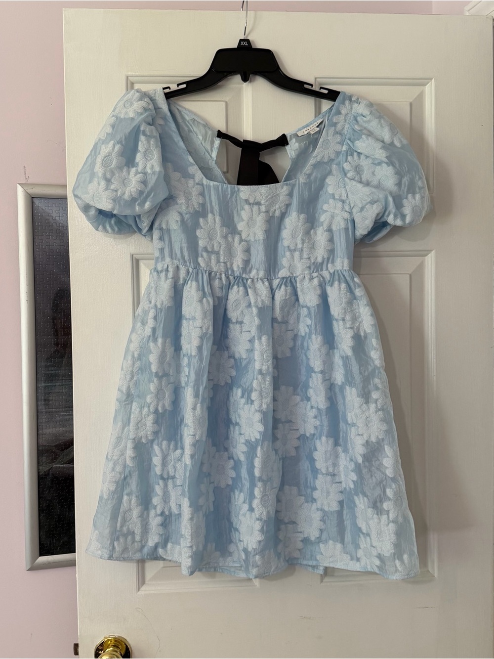 Topshop Light Blue Floral Puff-Sleeve Dress